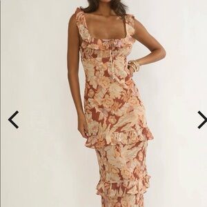 Selfie Leslie Dorise Tied Back Ruffle Maxi Dress Floral Yellow